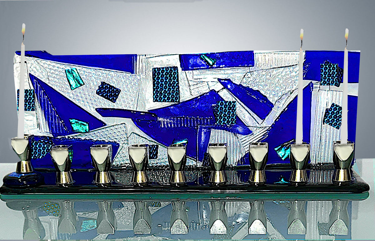 Blue Mosaic Menorah