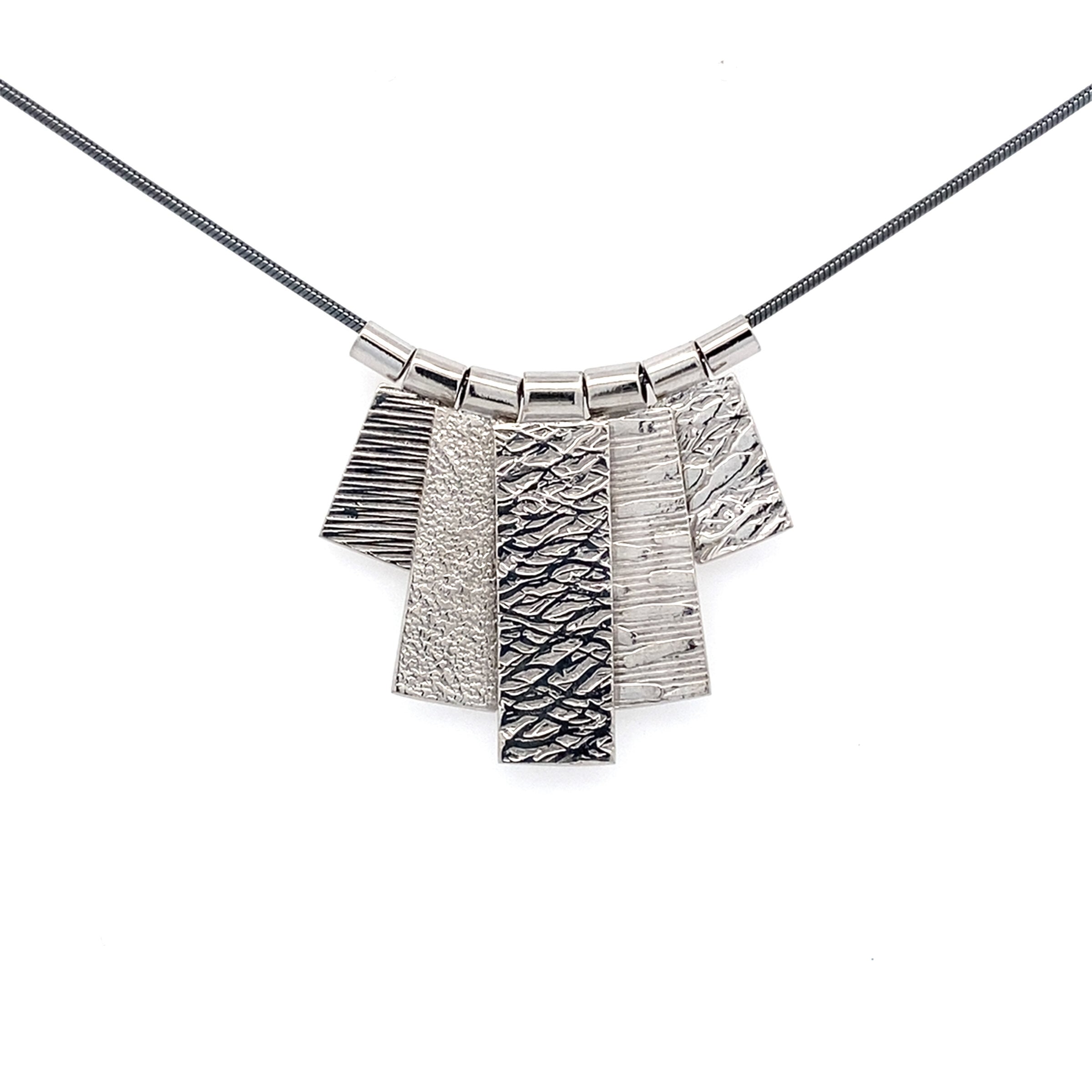 White Rhodium Five Tab Necklace II