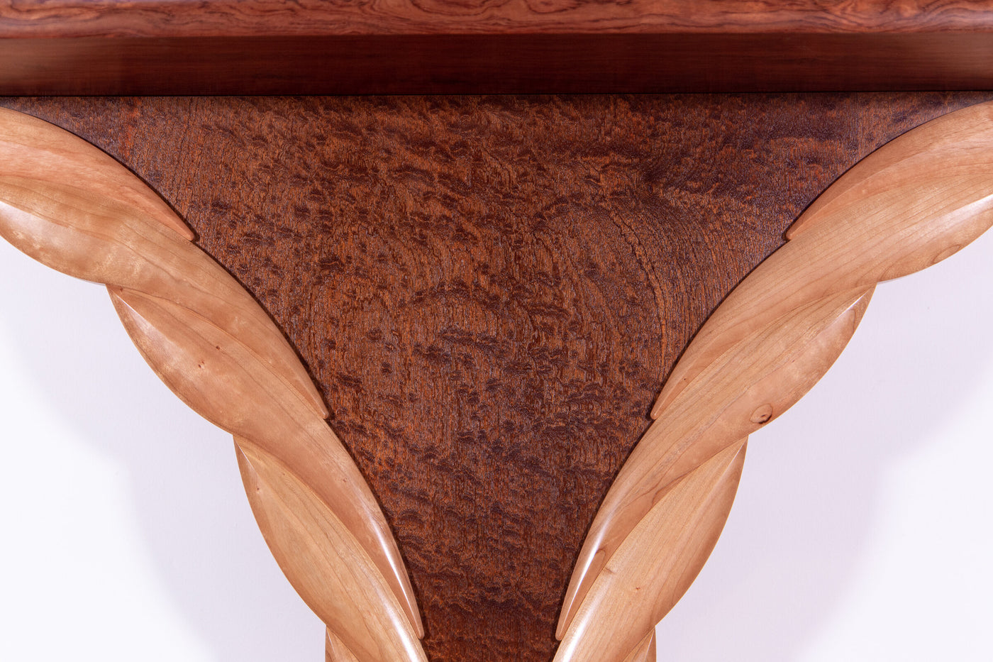 Pommele Sapele and Bubinga Wings Hall Table