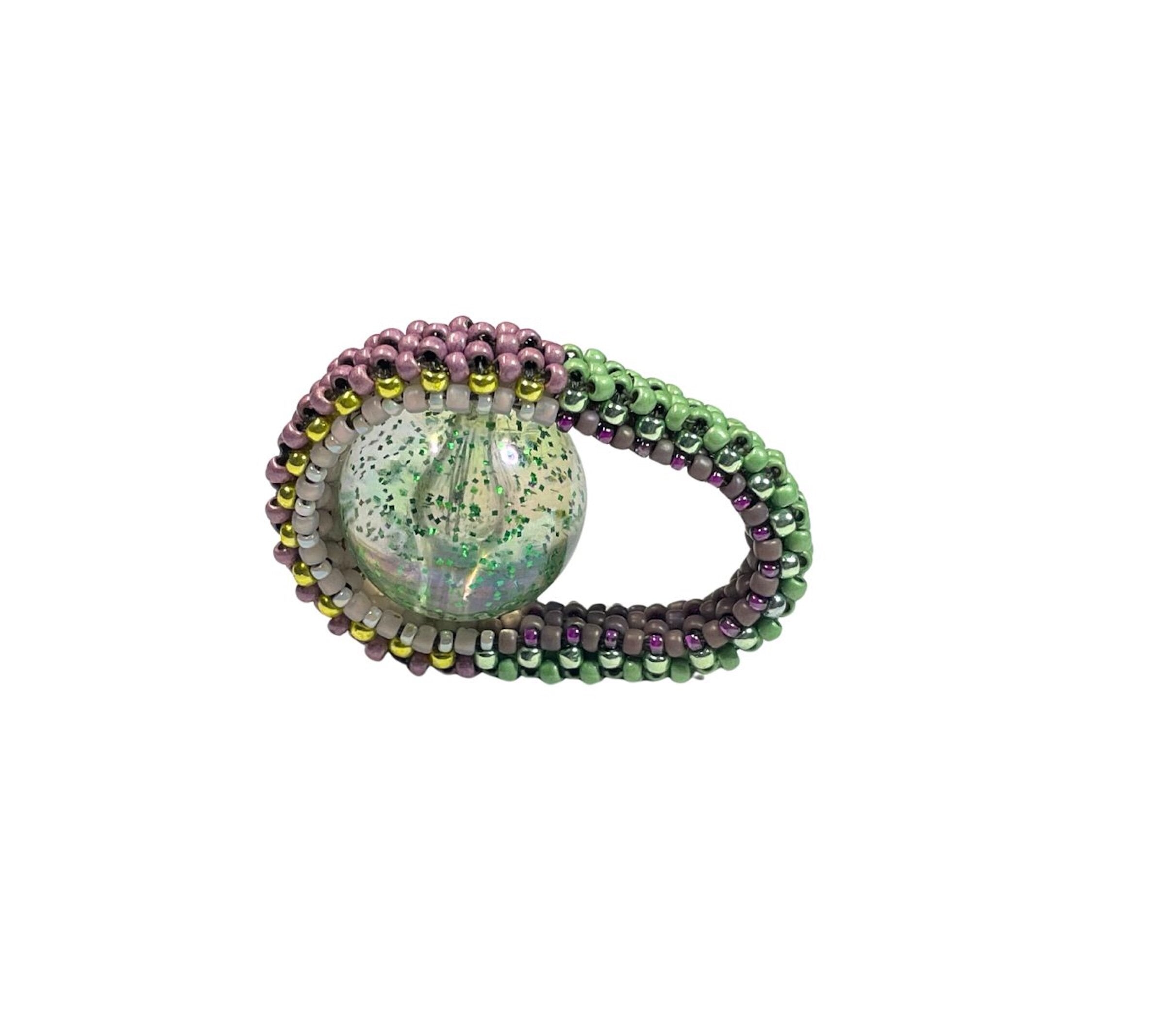 Green Glitter Pod Ring