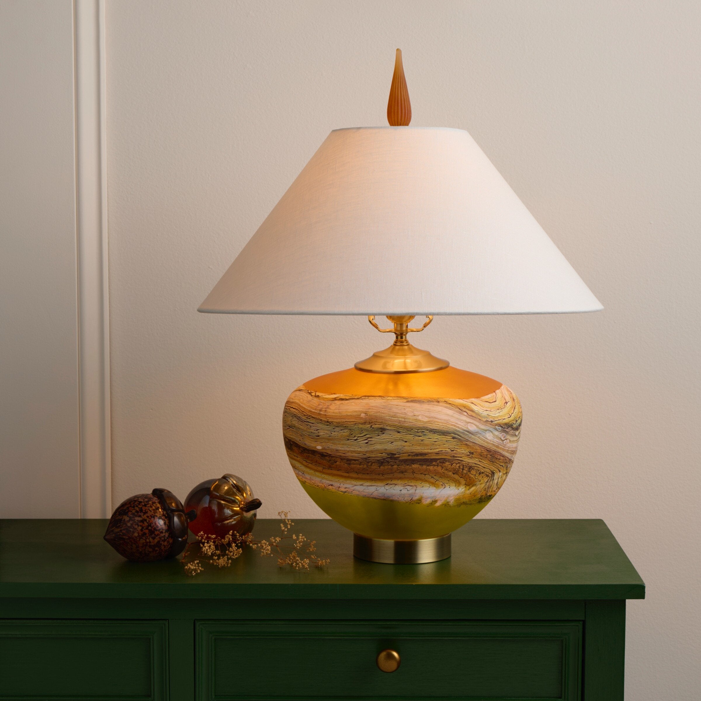 Satin Strata Table Lamp in Tangerine and Lime