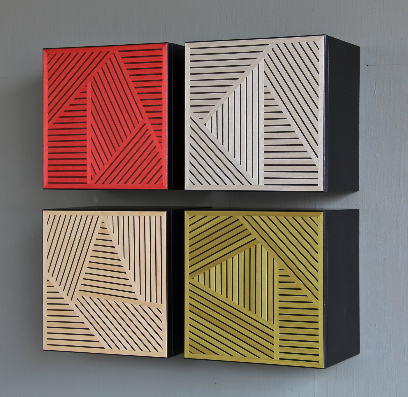 clockwise from top left: red, silver, willow green, maple