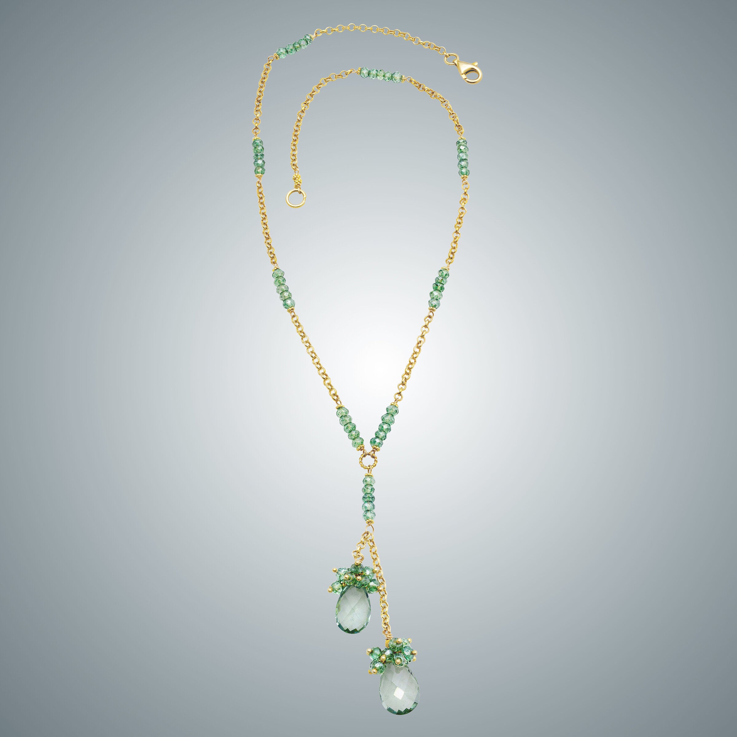 Green Amethyst Teardrops & Vermeil Necklace
