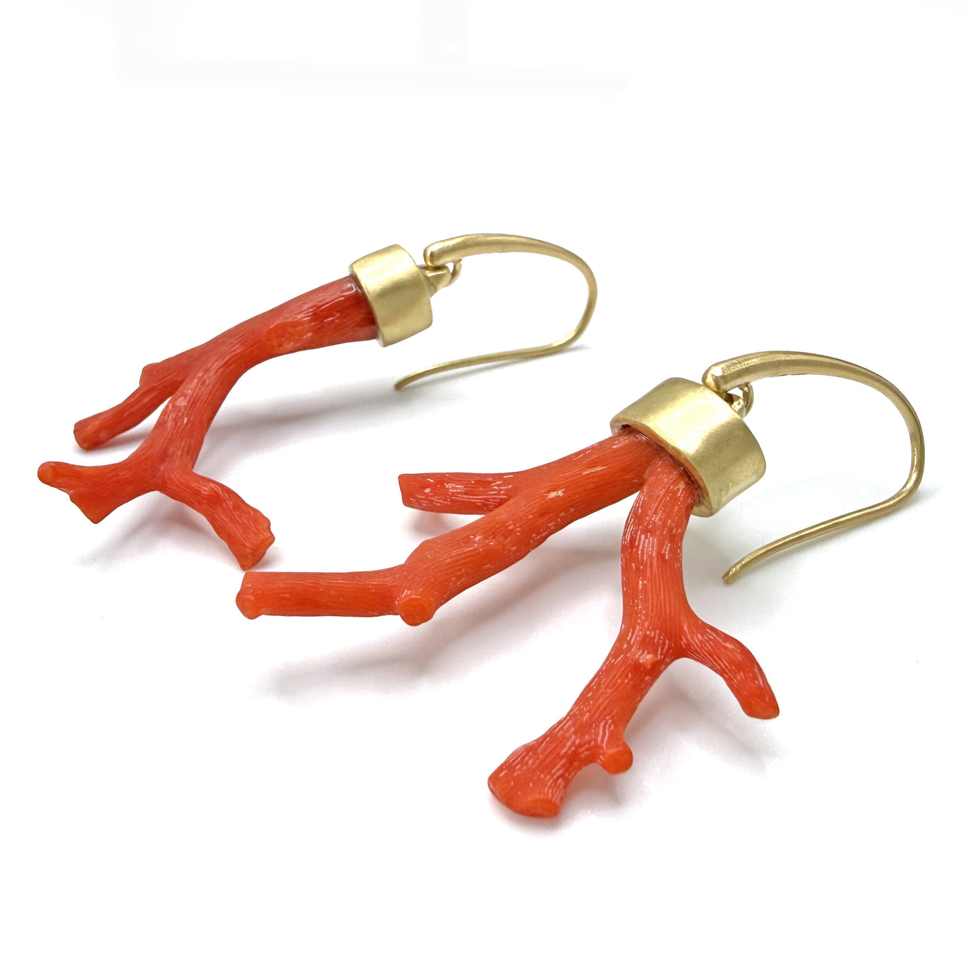 Asymmetrical Red Coral Branch Earrings