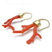 Asymmetrical Red Coral Branch Earrings