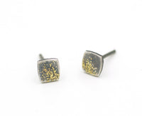 Fused Gold and Silver Lichen Cushion Square Posts
