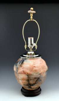Saggar-Fired Stoneware Lamp with Burlap Shade