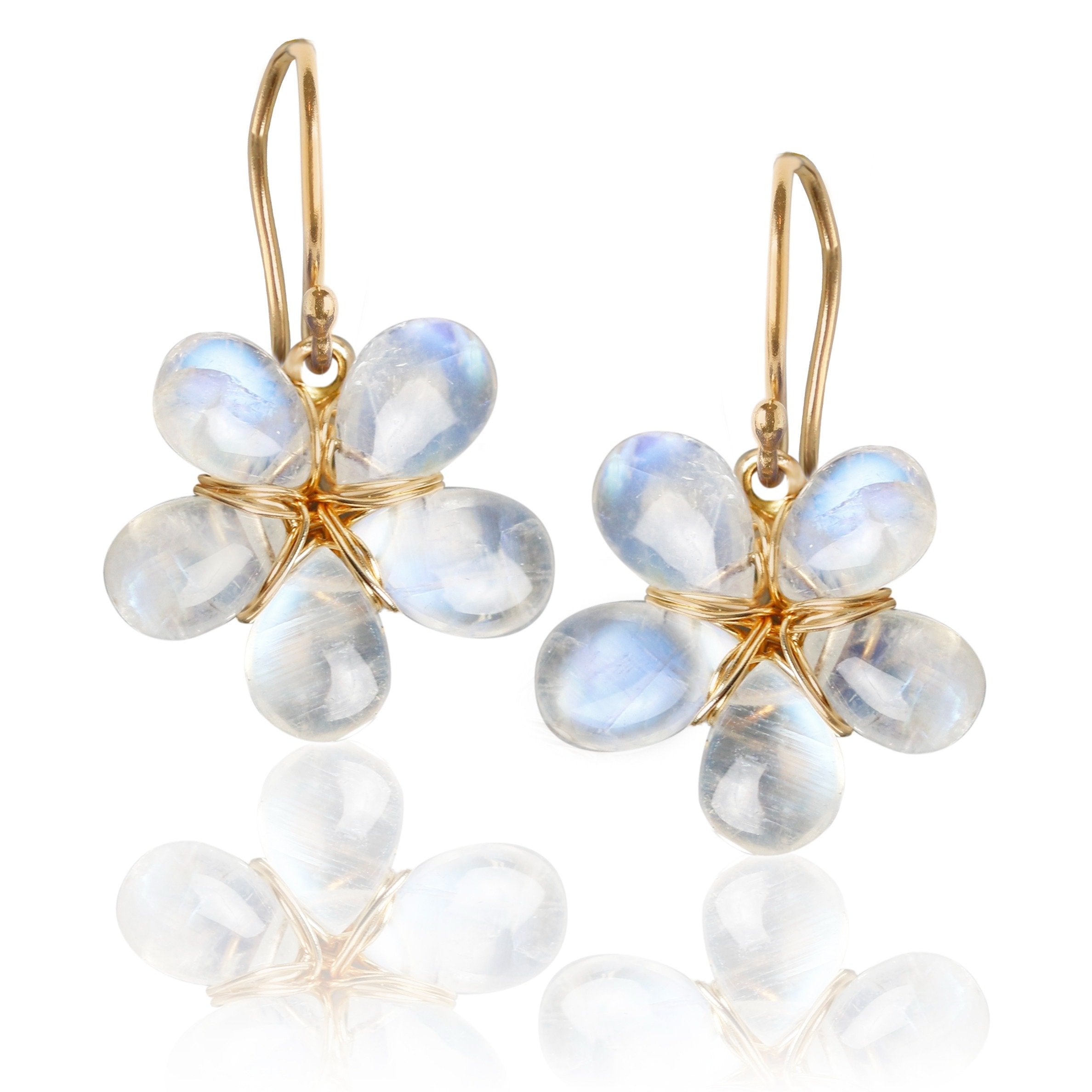 Rainbow Moonstone & 14k Gold Flower Earrings