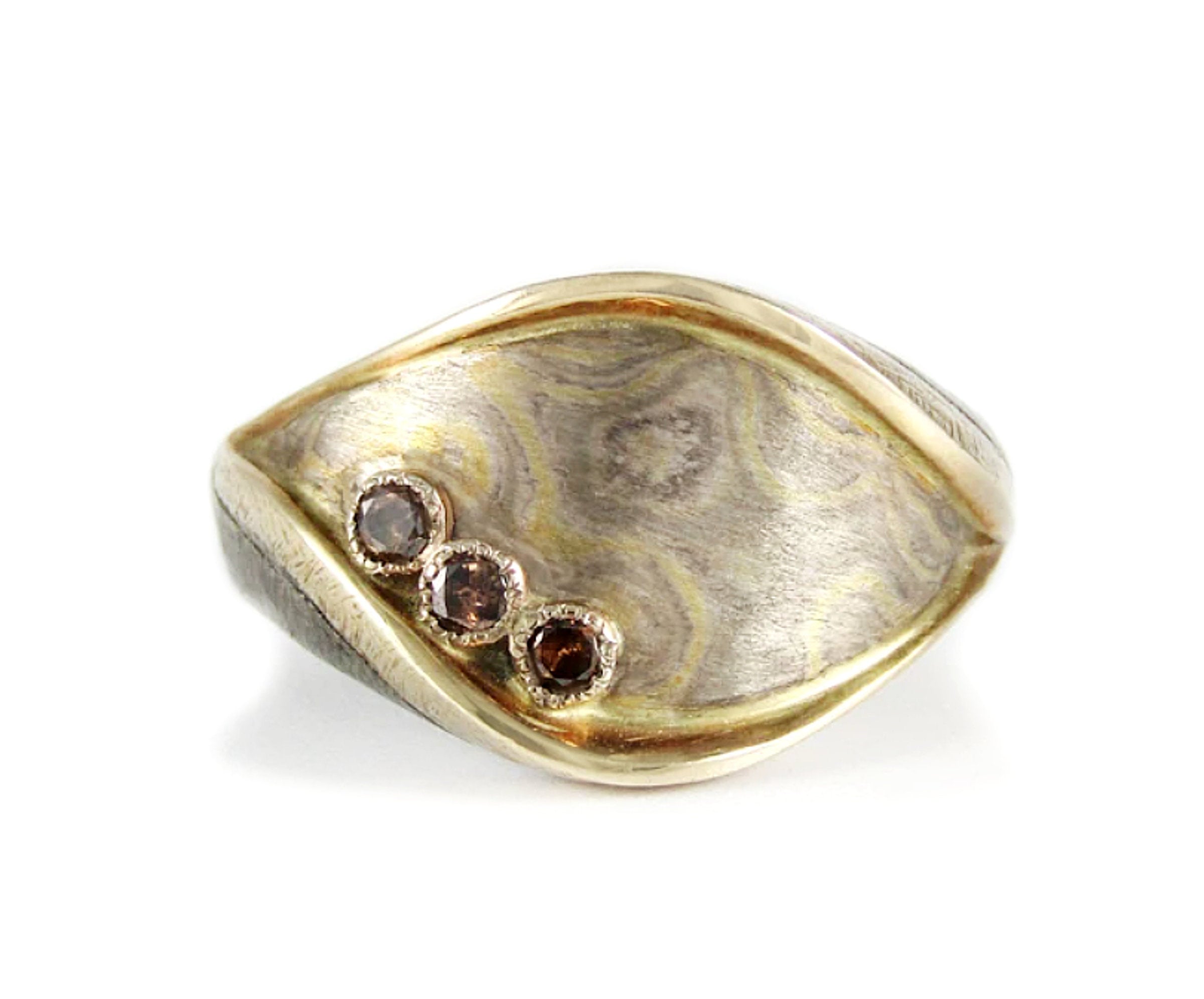 Mokume Gane & Cognac Diamond Ring