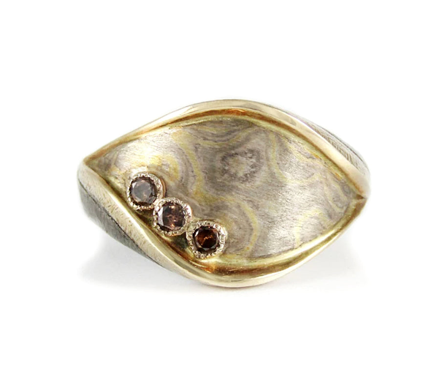 Mokume Gane & Cognac Diamond Ring