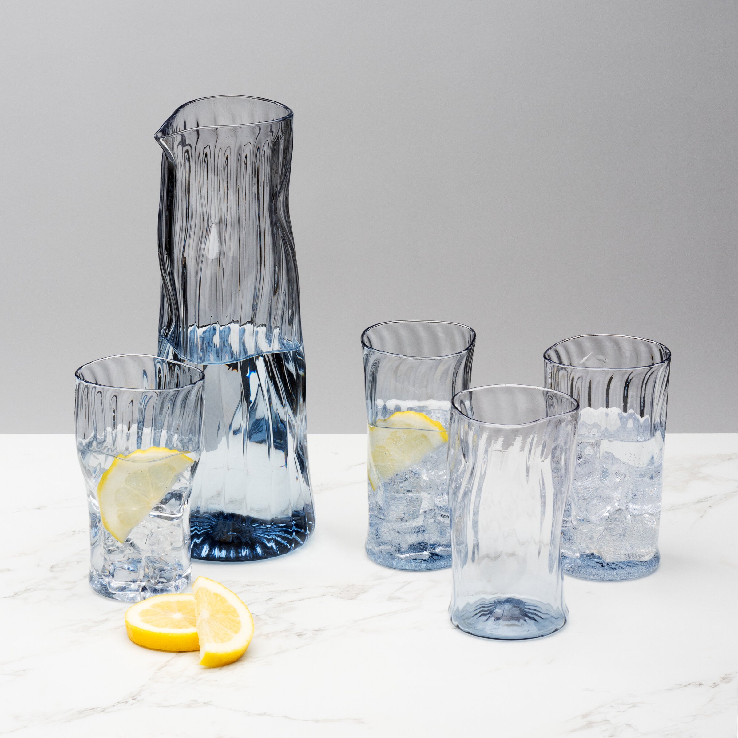 Glacier Blue Pitcher and Set of Four Cups