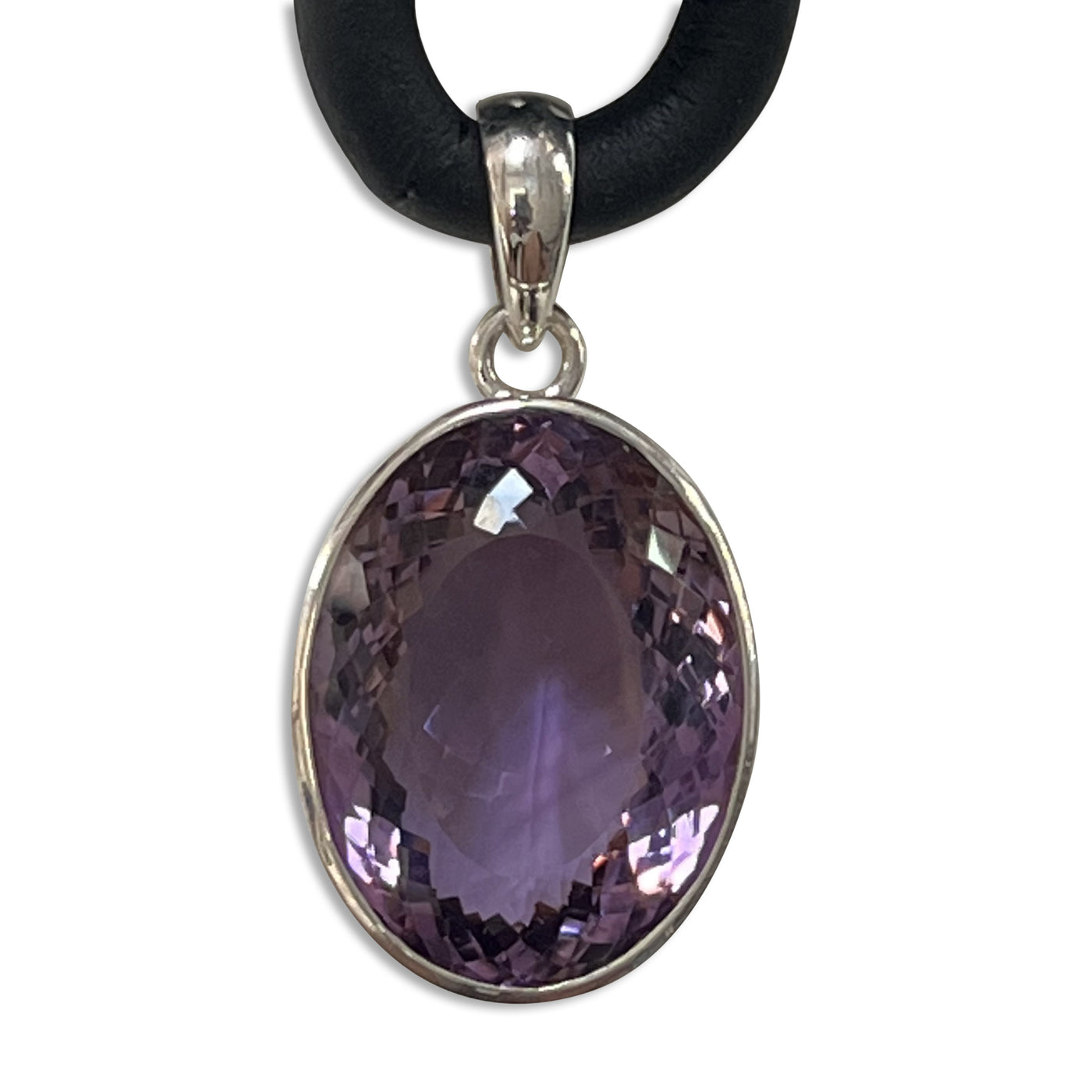 Black Rubber Necklace with Purple Amethyst