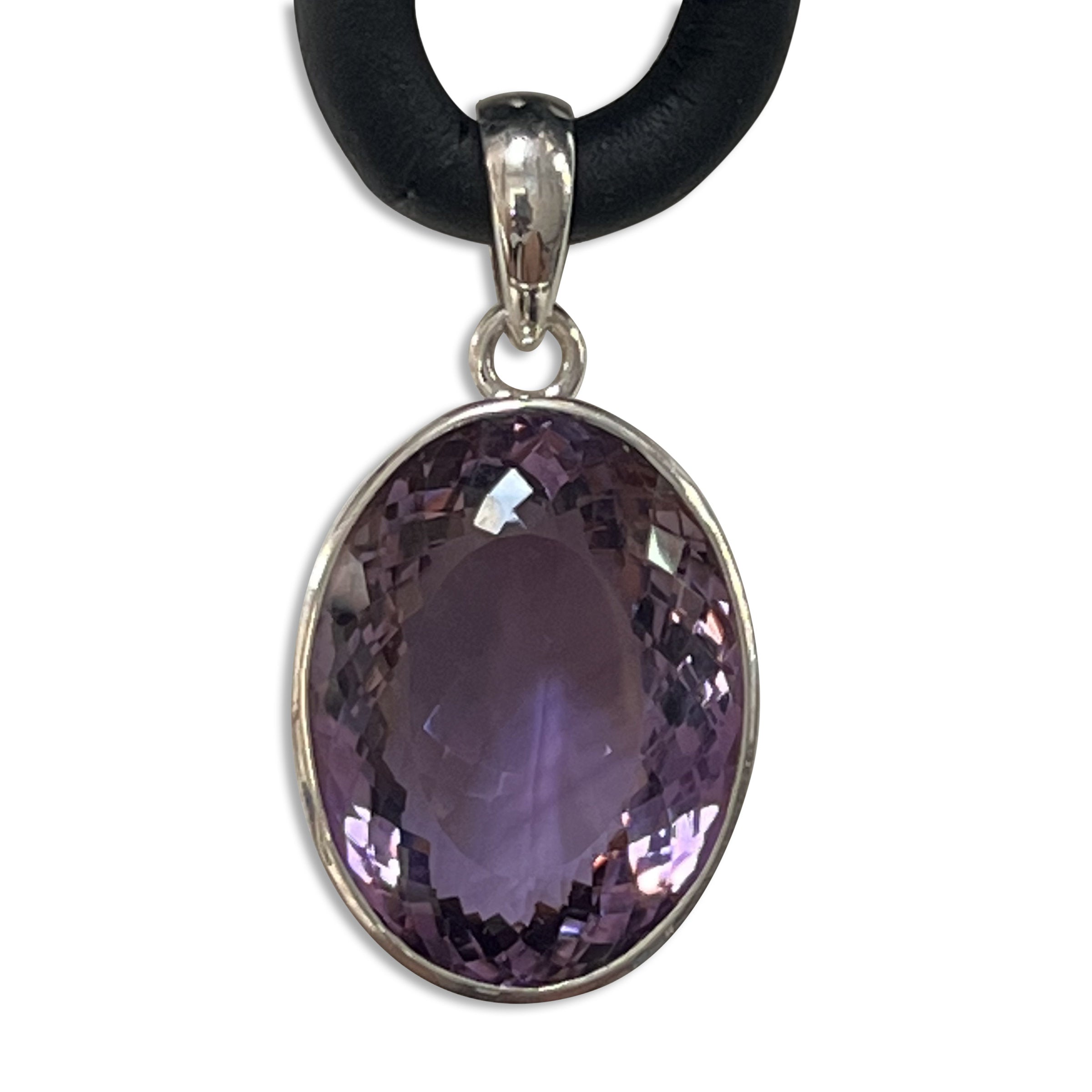 Black Rubber Necklace with Purple Amethyst