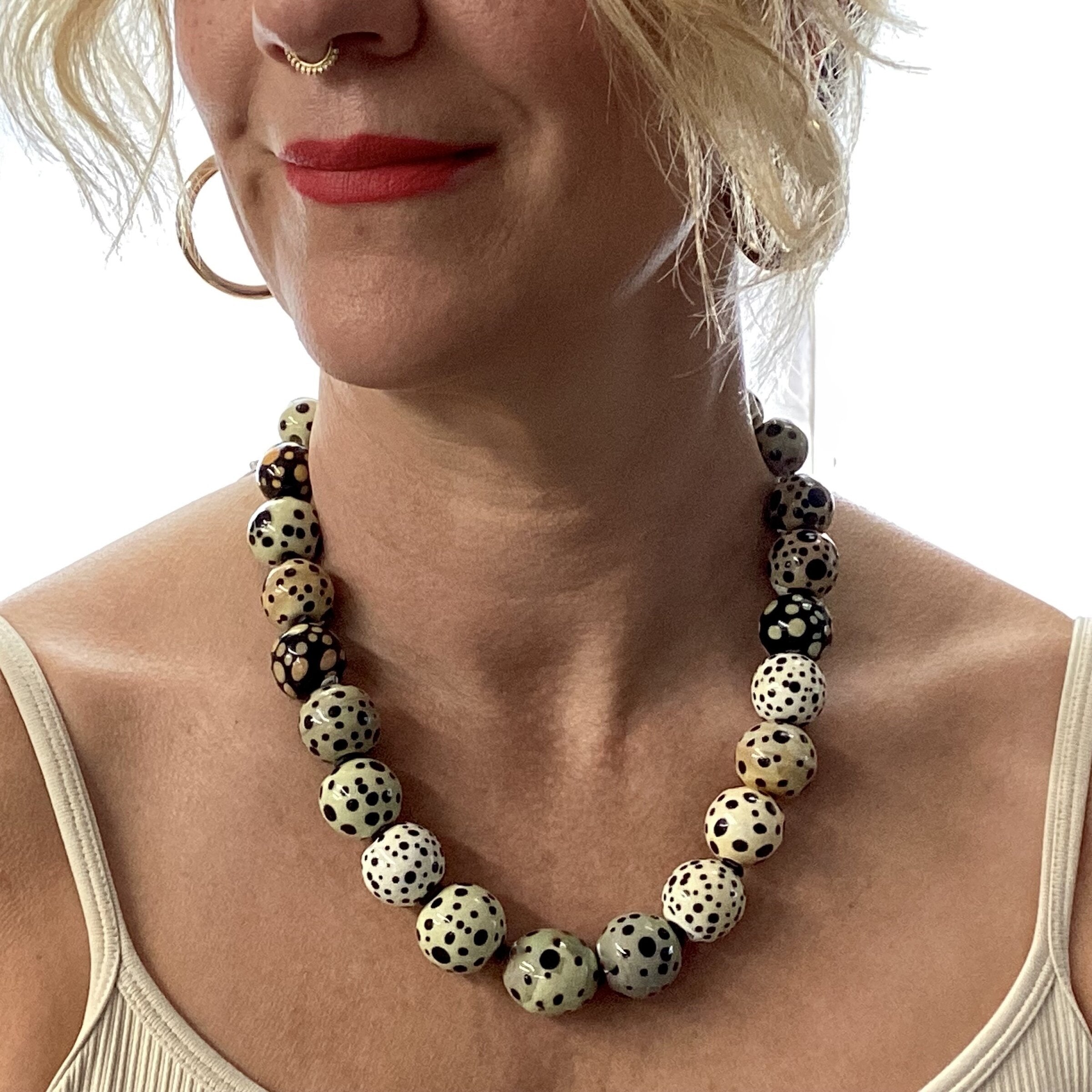 Creamy Dalmatian Bead Necklace