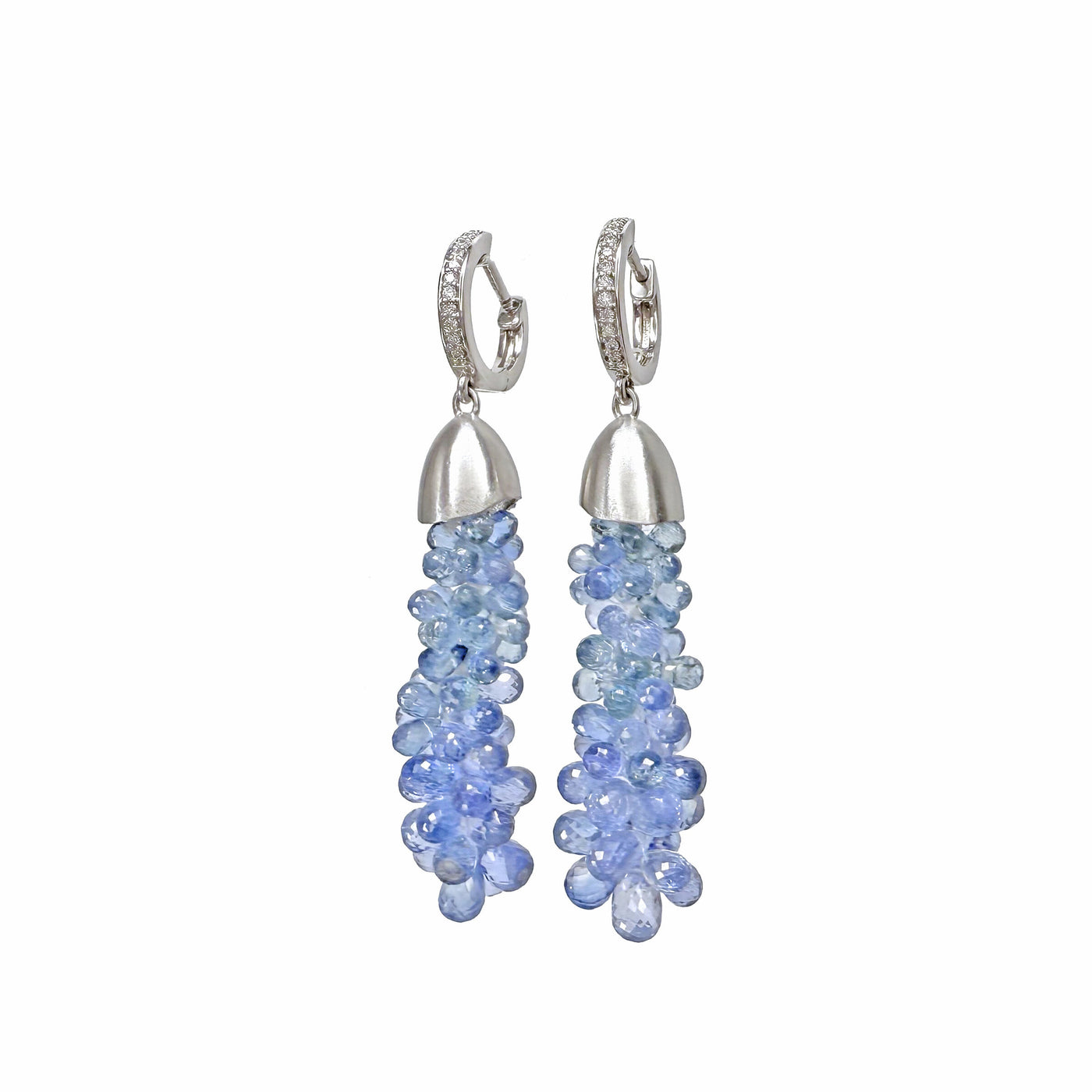 Ceylon Sapphire Briolette Cascade Earrings in Platinum with Diamonds