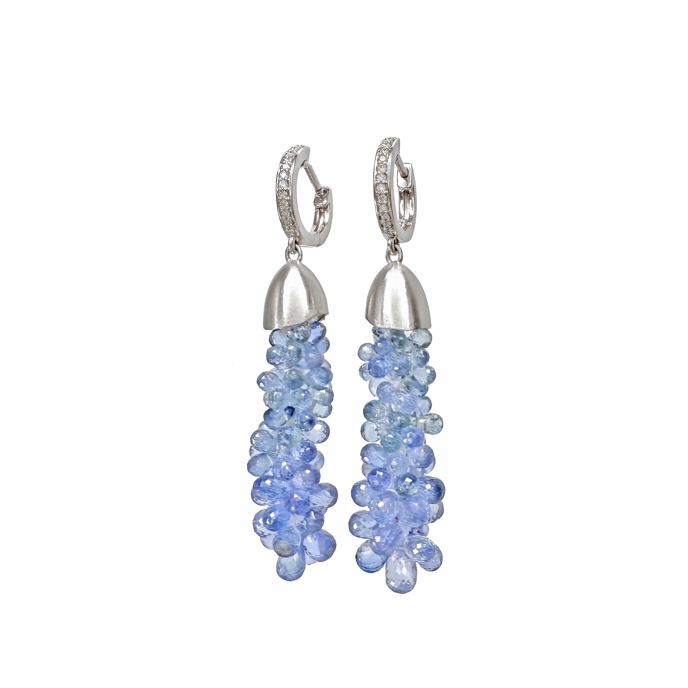 Ceylon Sapphire Briolette Cascade Earrings in Platinum with Diamonds