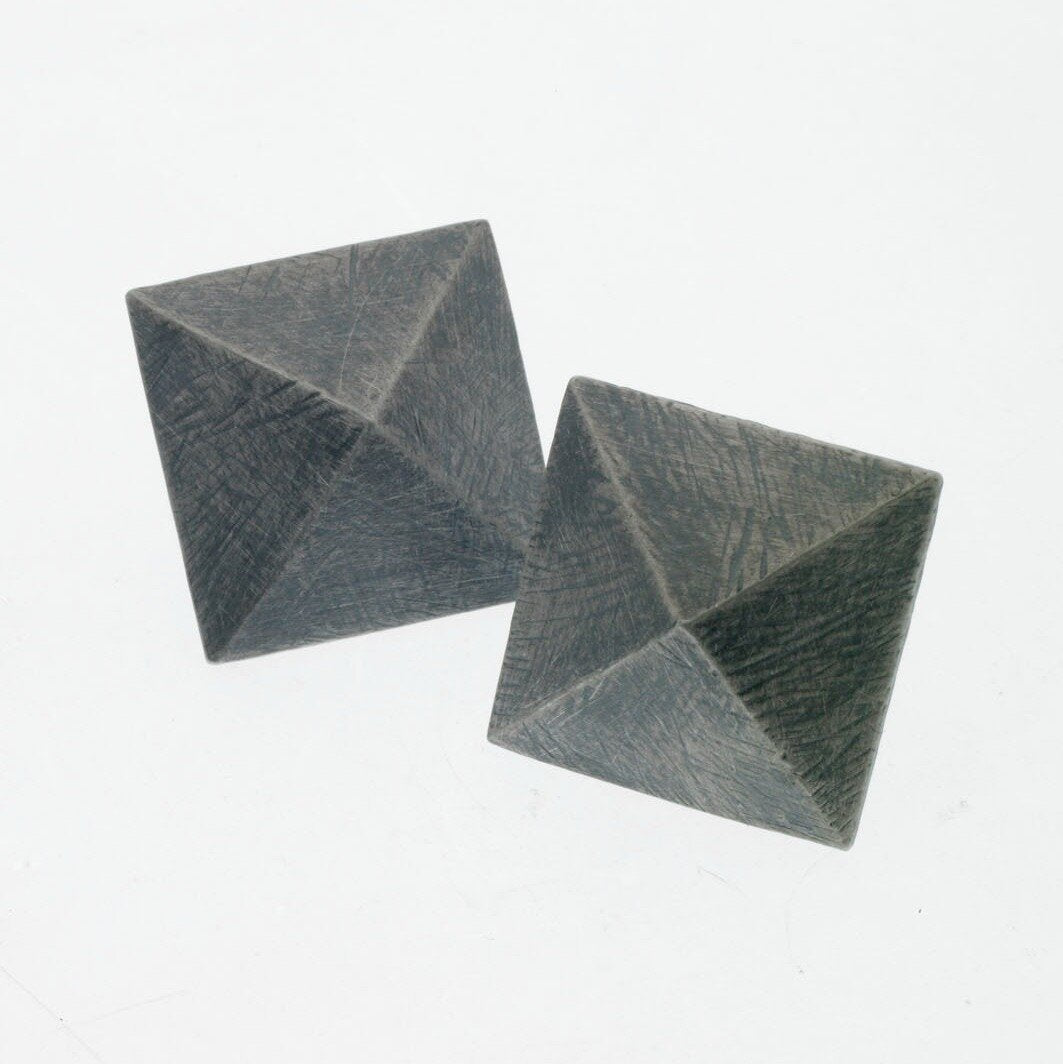 Silver Carved Pyramid Earrings