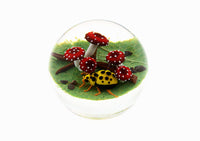 Yellow Ladybug with Fanciful Mushrooms Miniature Paperweight