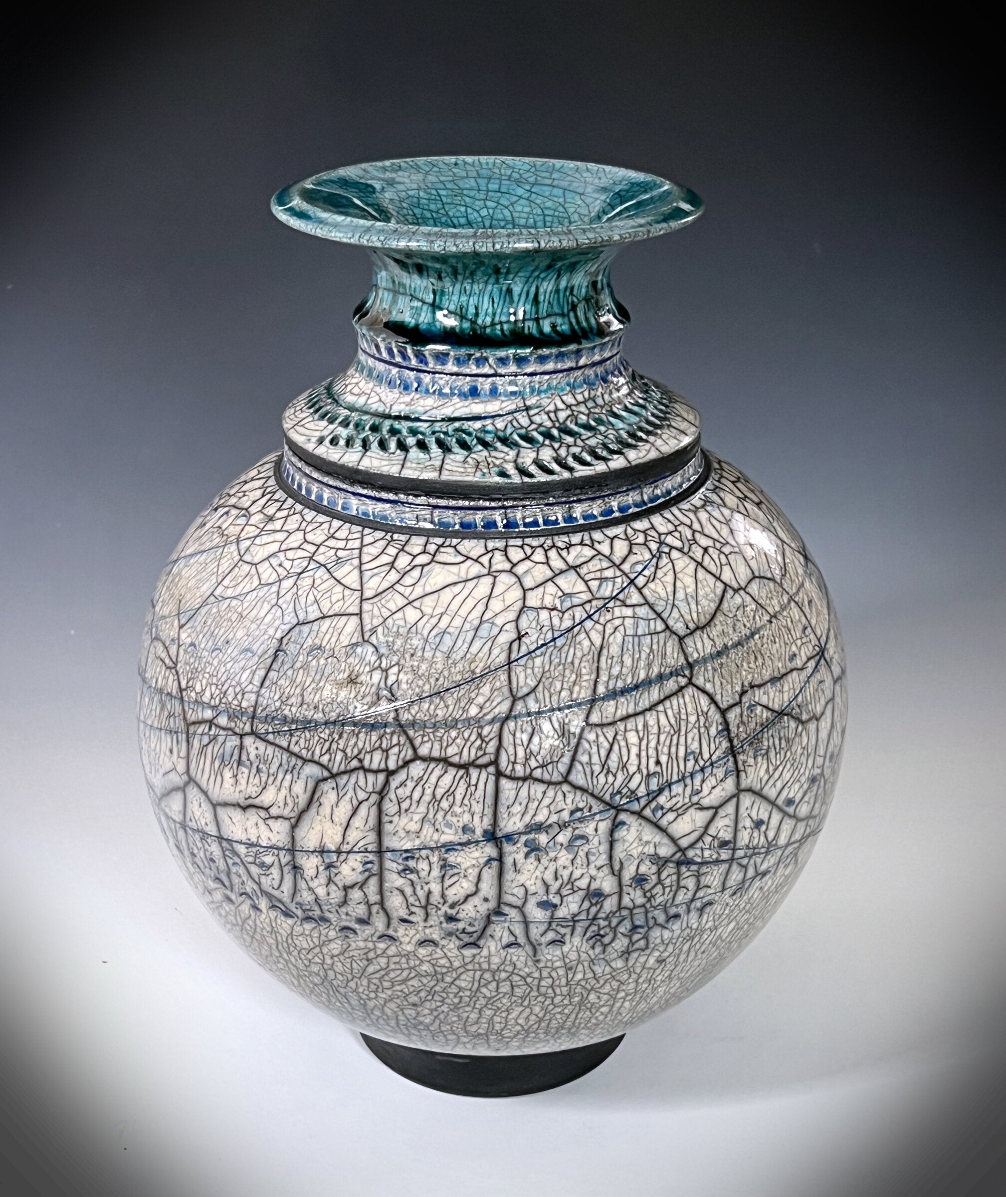 Snow Tracks Raku Vase