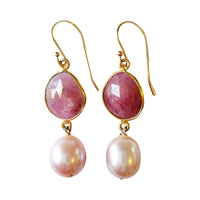 Pink Sapphires and Pearls Earrings