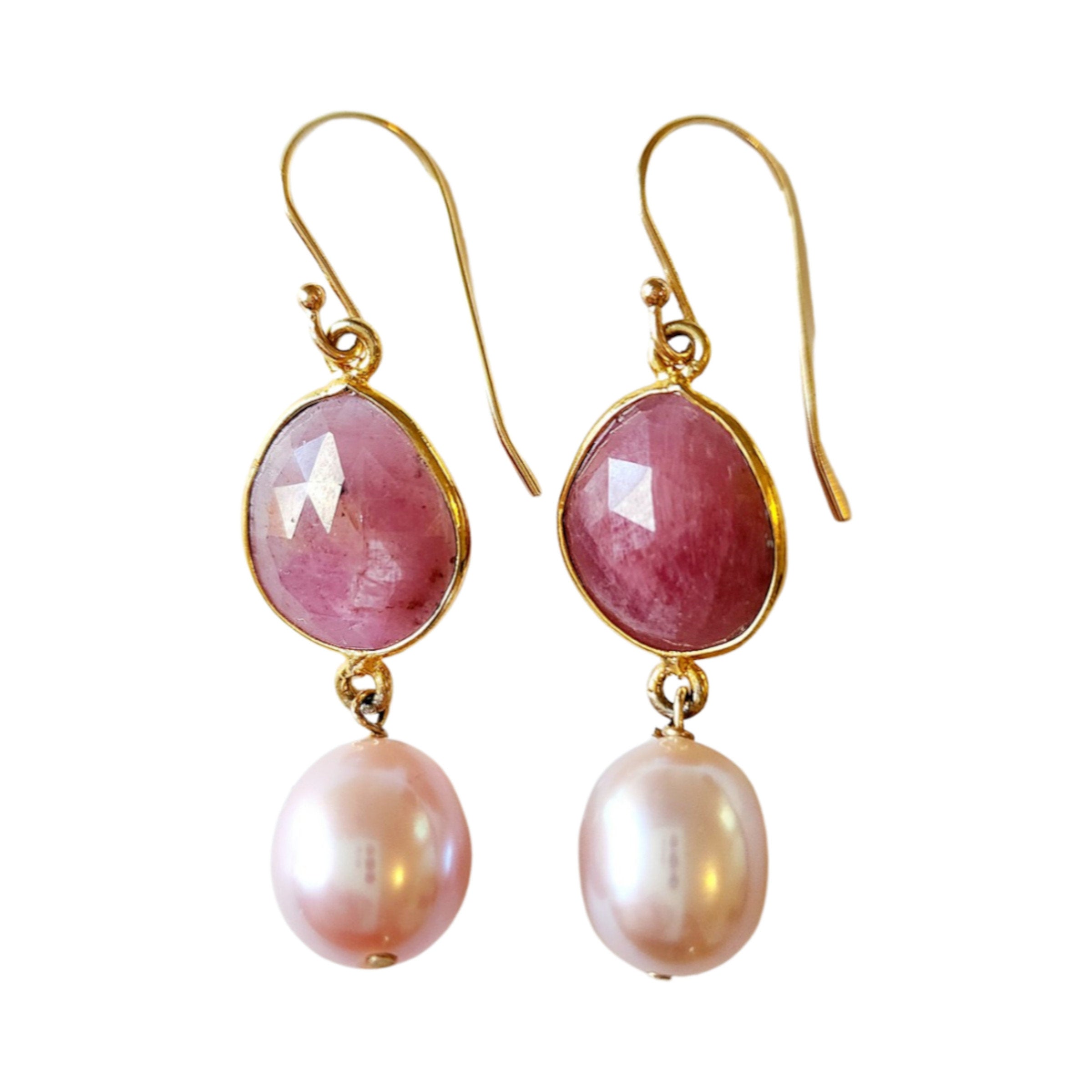 Pink Sapphires and Pearls Earrings