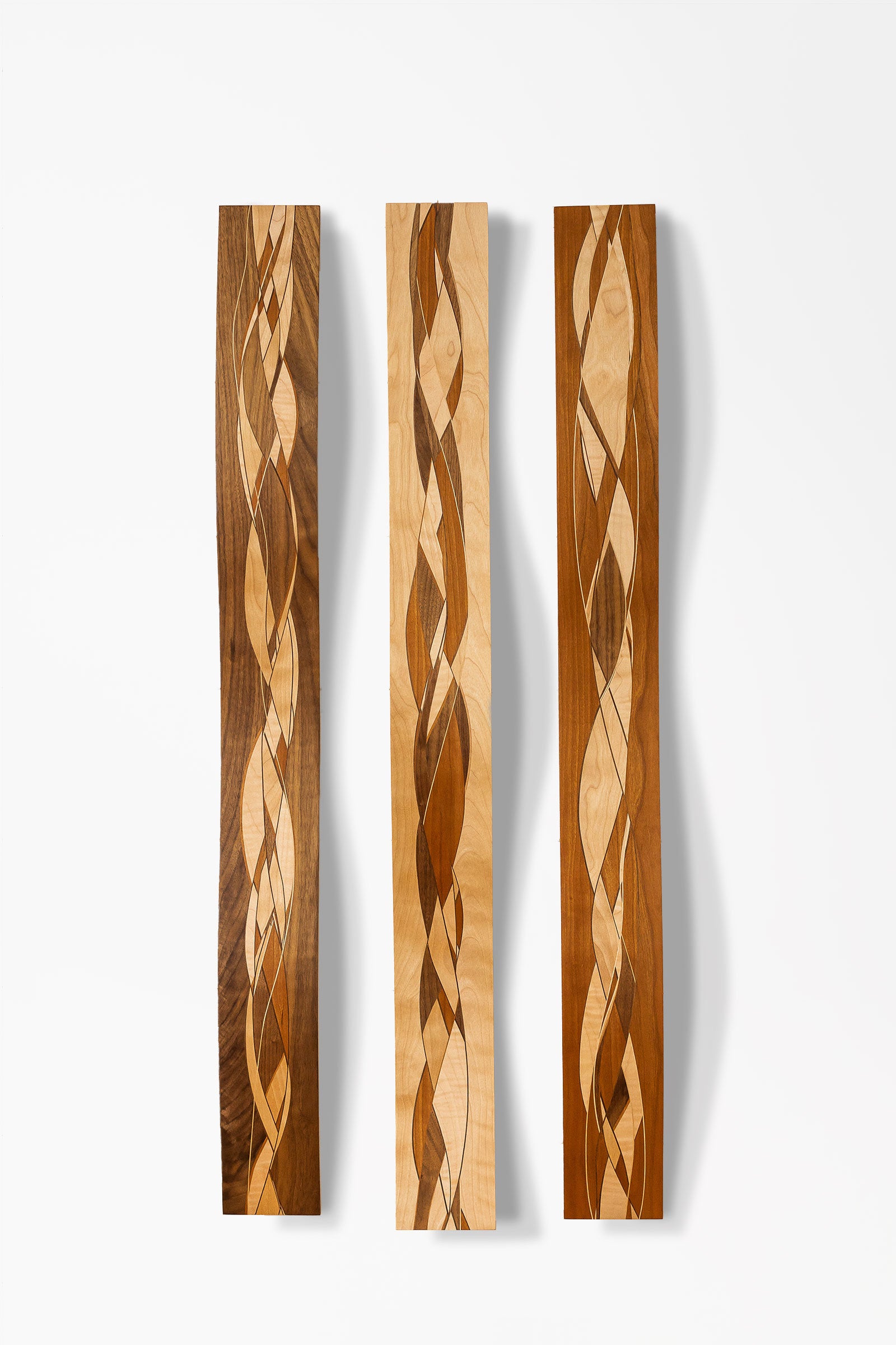 left to right: Walnut edge, flame birch edge, Cherry edge