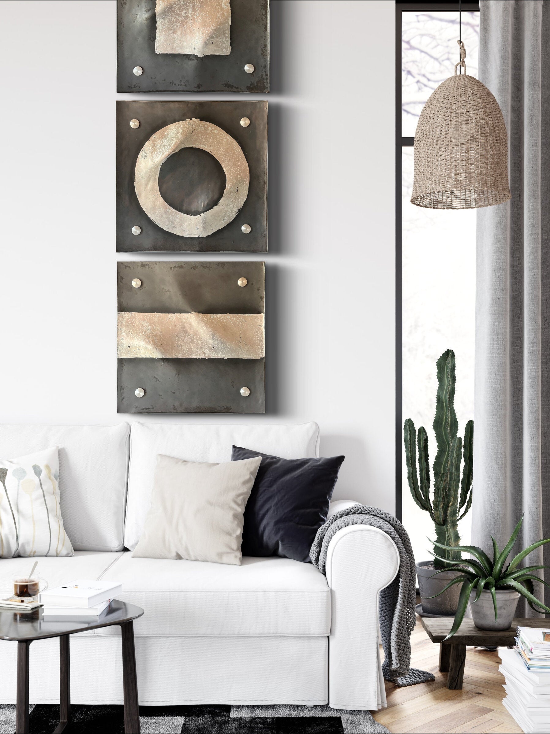 Circle Line Square Gray and Silver Wall Squares