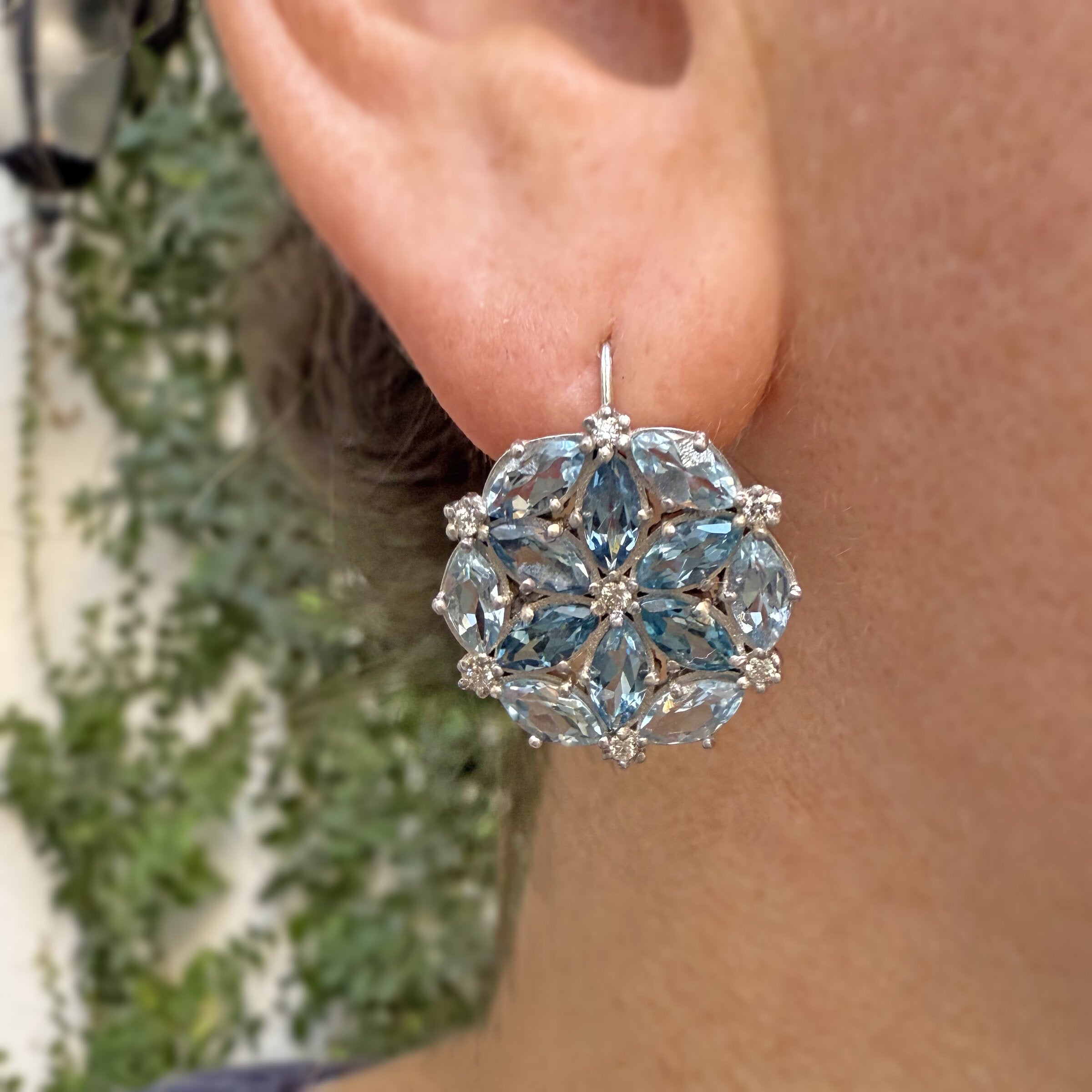 Bloom Drop Earrings with Aquamarine and Diamond