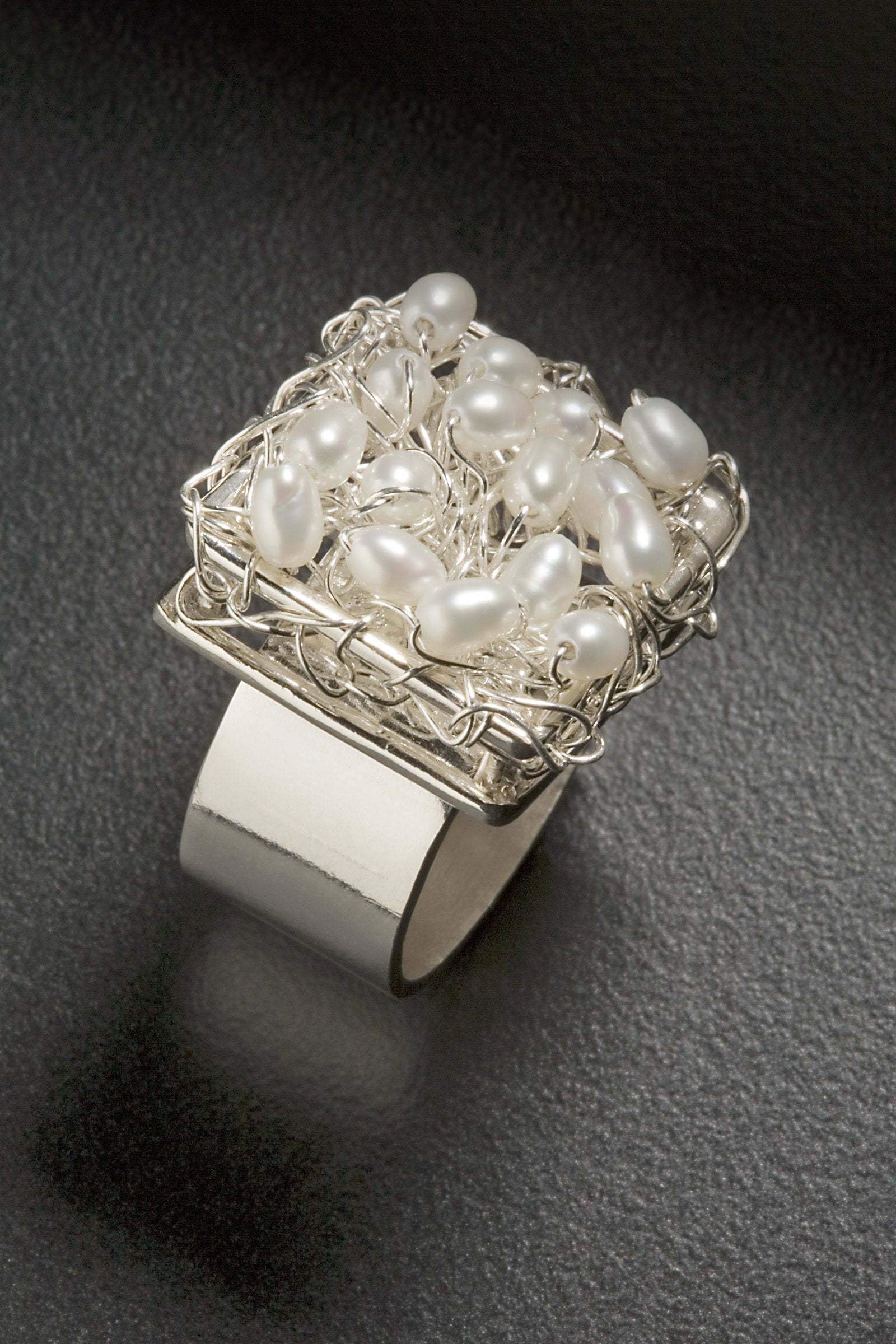 Crocheted Pearl Cocktail Ring