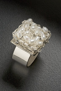 Crocheted Pearl Cocktail Ring
