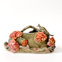 Peacock and Roses Butter Dish in Sage