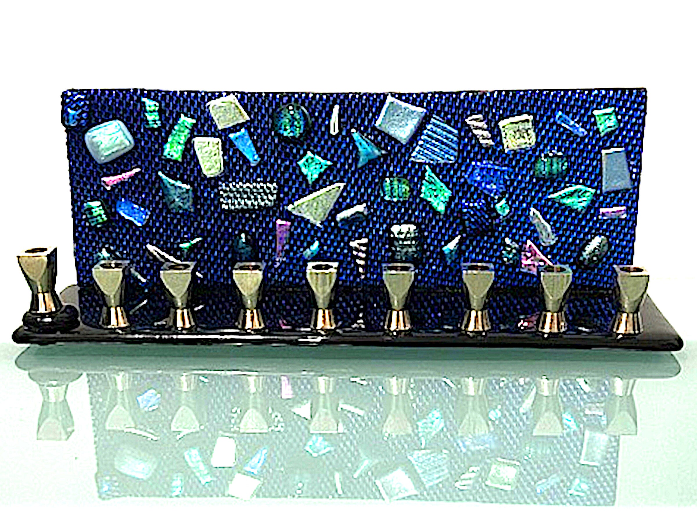 Cobalt Blue Menorah with Dichroic Accents