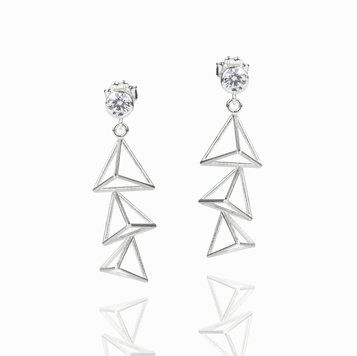 Cubic Zirconia Triple Triangle Drop Earrings