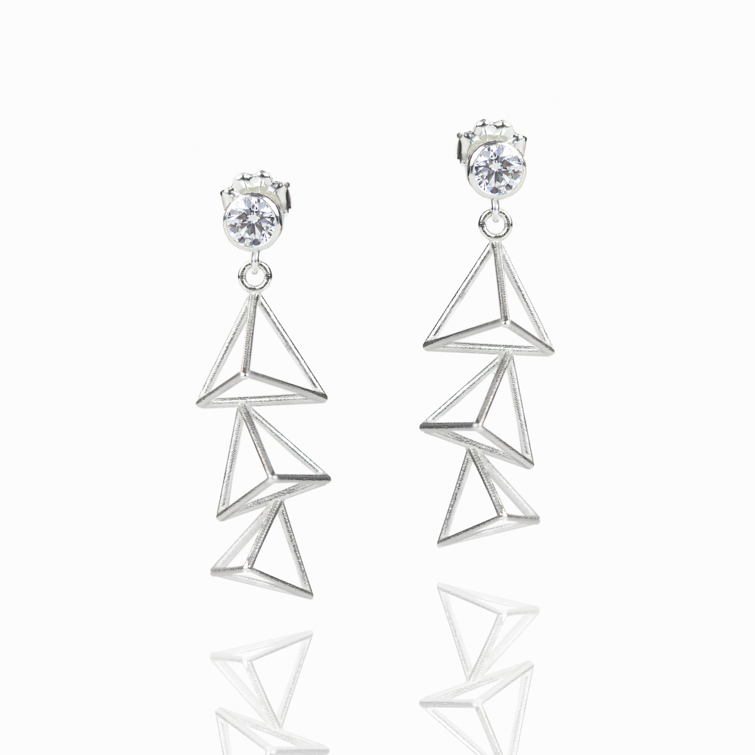 Cubic Zirconia Triple Triangle Drop Earrings