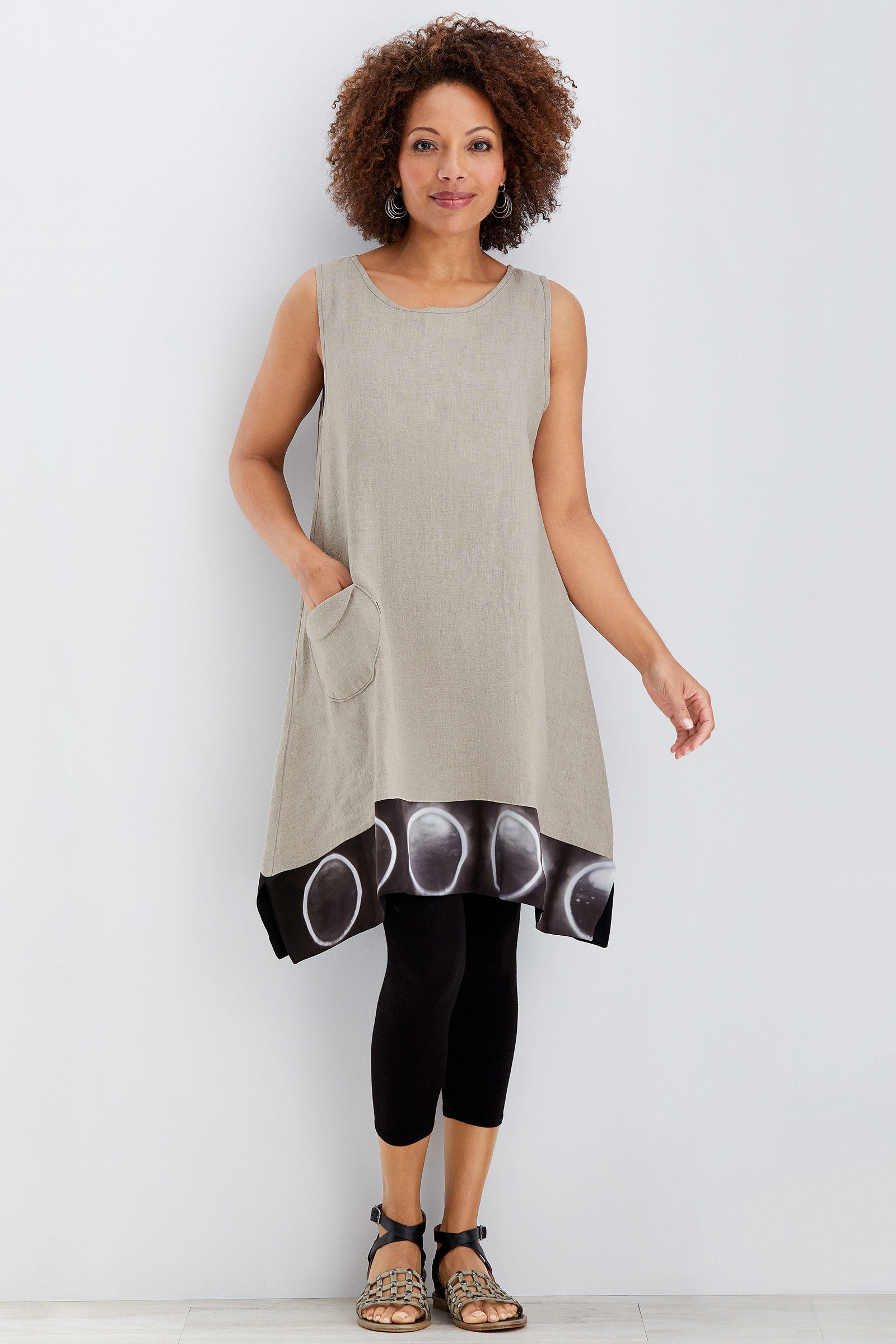 Oatmeal, shown with the jersey cropped leggings by lisa bayne and antonia sandal by la bottega di lisa