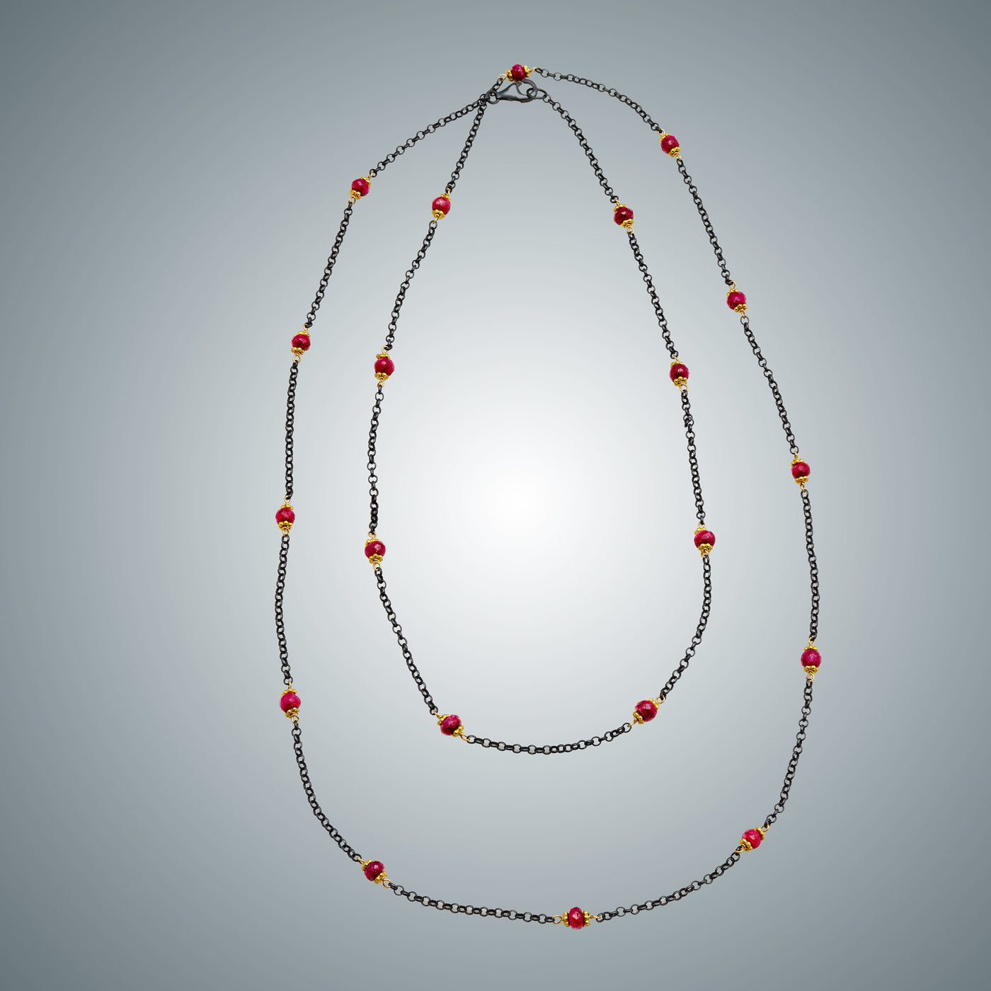 Ruby, Vermeil & Oxidized Silver Necklace