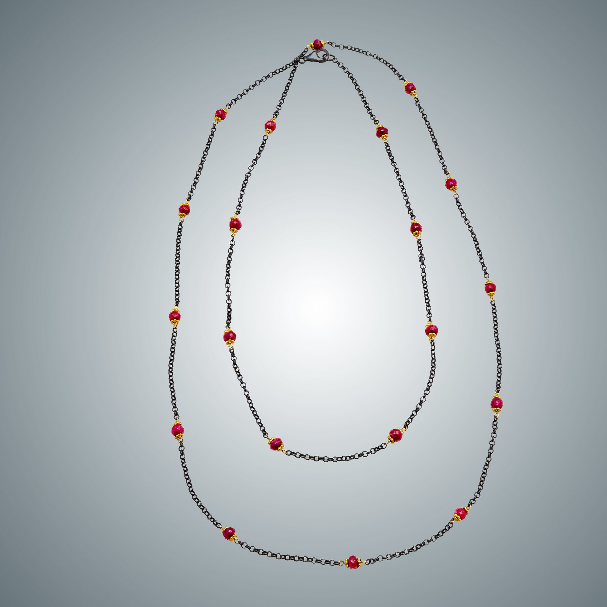 Ruby, Vermeil & Oxidized Silver Necklace