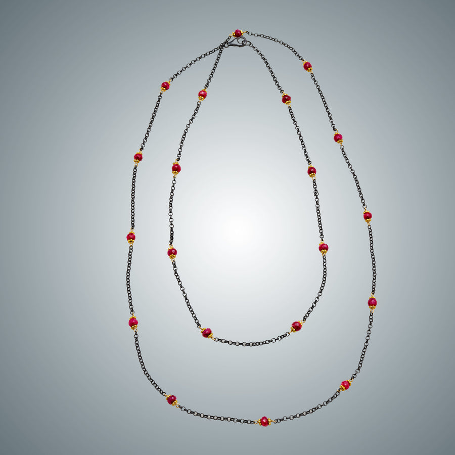 Ruby, Vermeil & Oxidized Silver Necklace