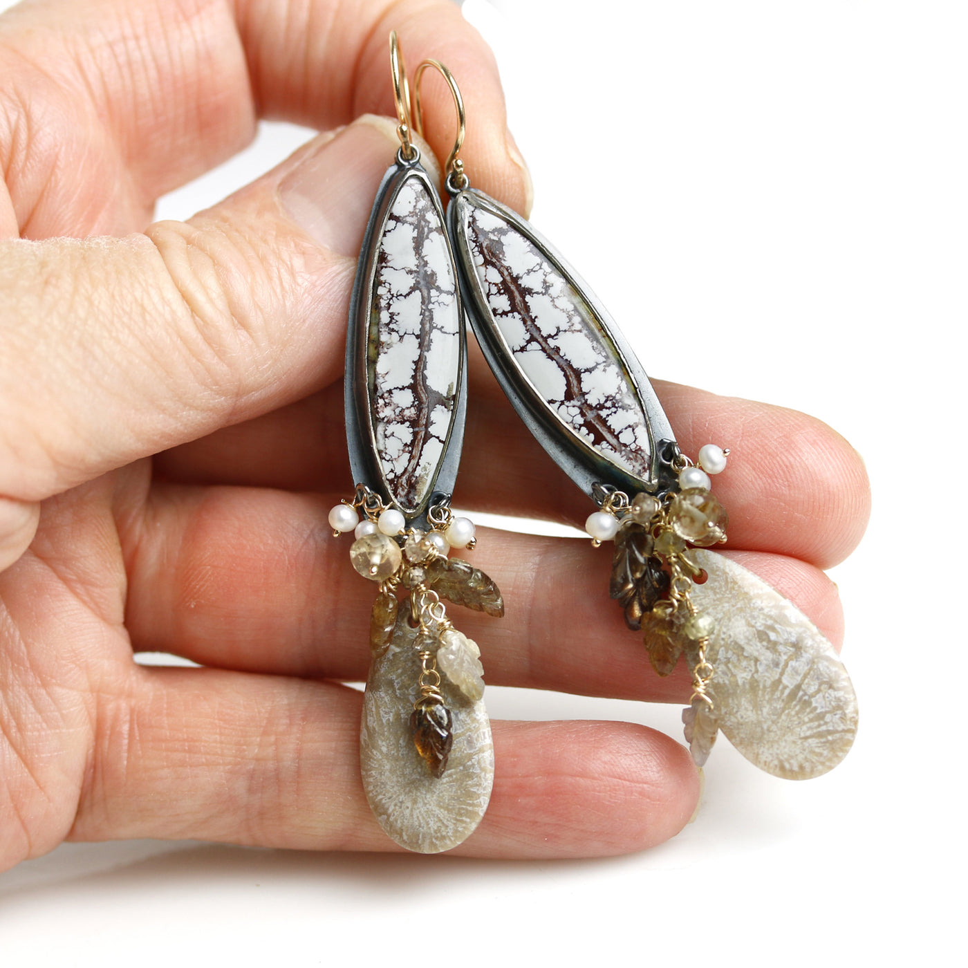Wild Horse Magnesite & Fossil Coral Earrings