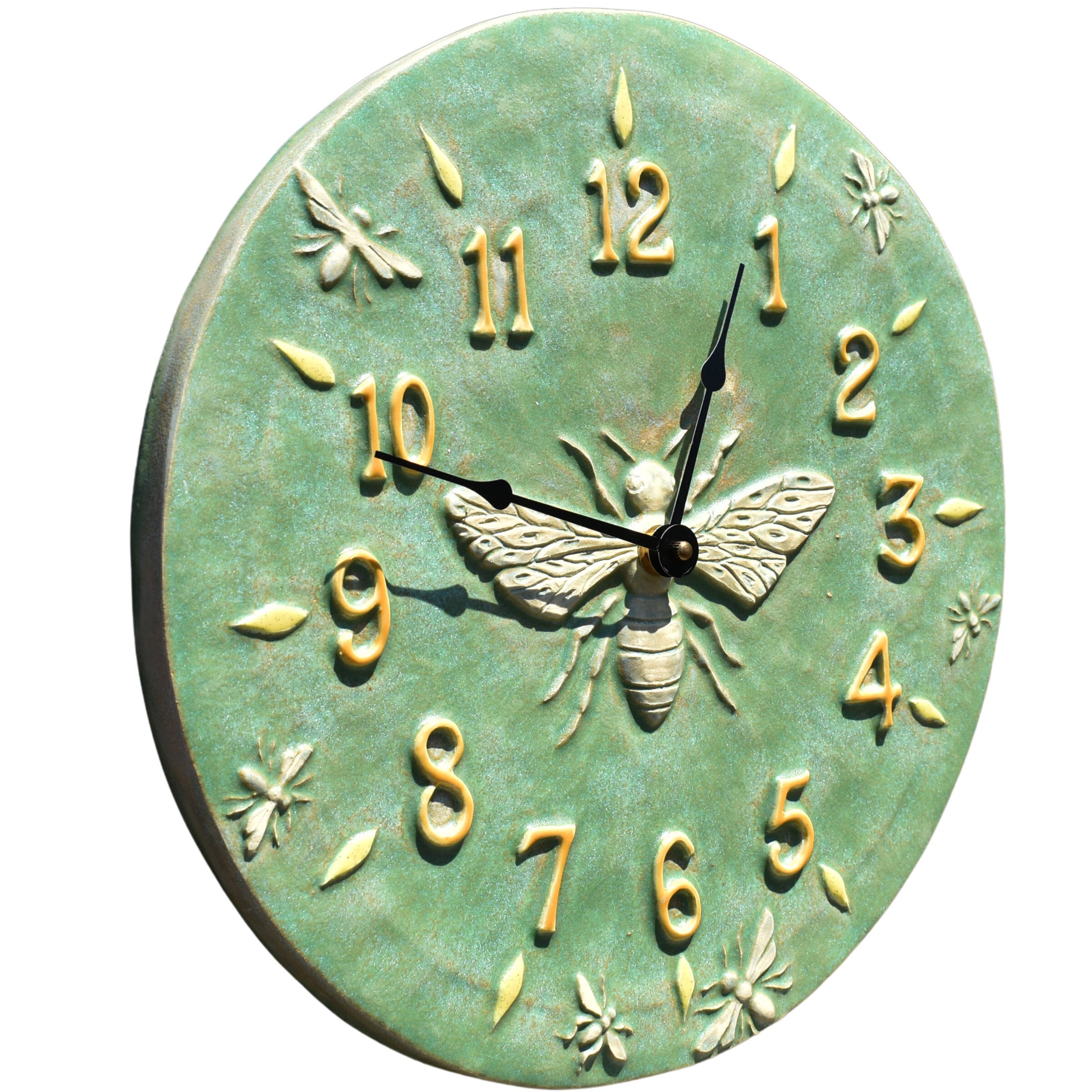 Honeybee Wall Clock in Patina Green & Amber