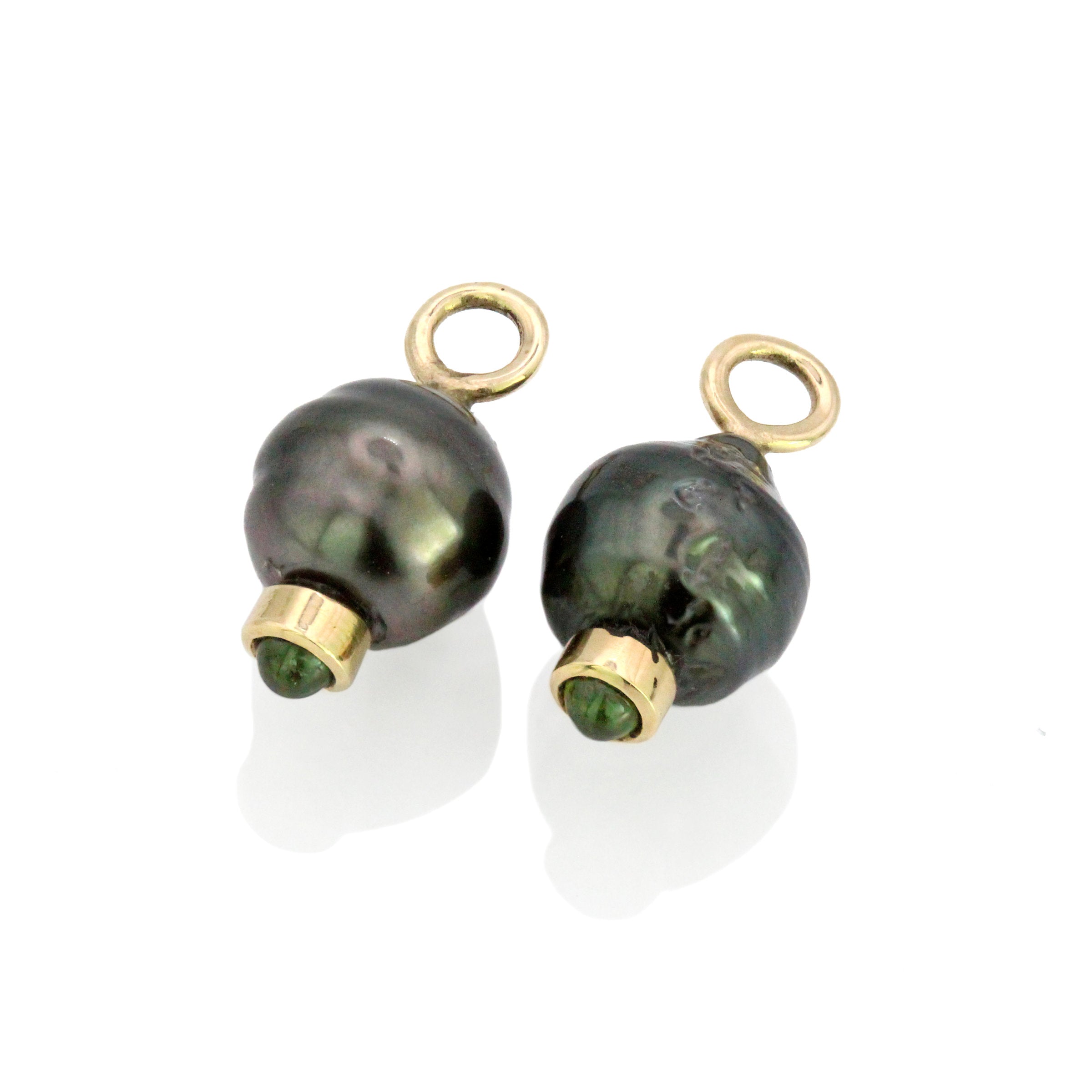 Tahitian Pearl & Gemstone Drop Charms on Tsavorite Peek-A-Boo Hoop Earrings