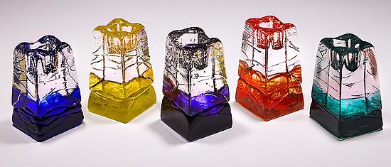 left to right: cobalt, saffron, purple, red, emerald
