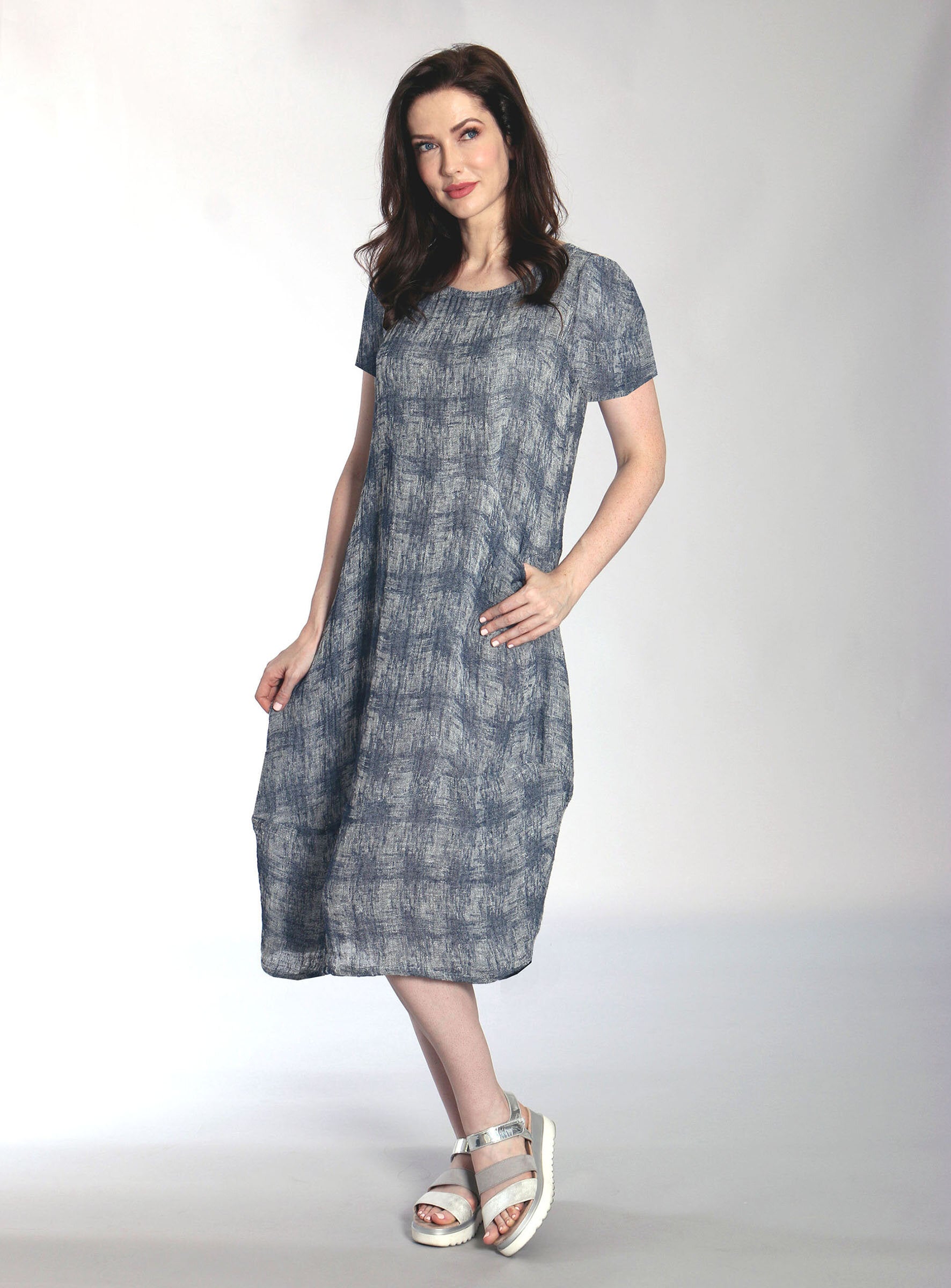Amelia Linen Houndstooth Dress Artful Home Amelia Linen Houndstooth Dress Artful Home