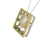 Large Rutilated Quartz Pendant with Peridot Necklace