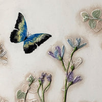 Blue Butterfly & Summer Flowers Oval Tile