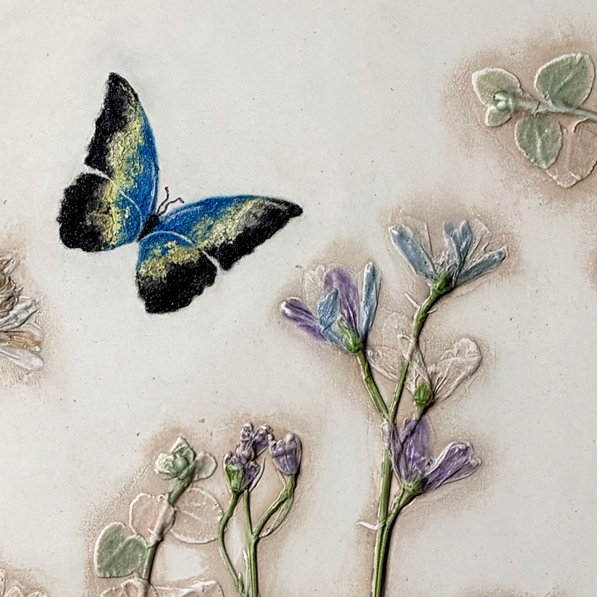Blue Butterfly & Summer Flowers Oval Tile