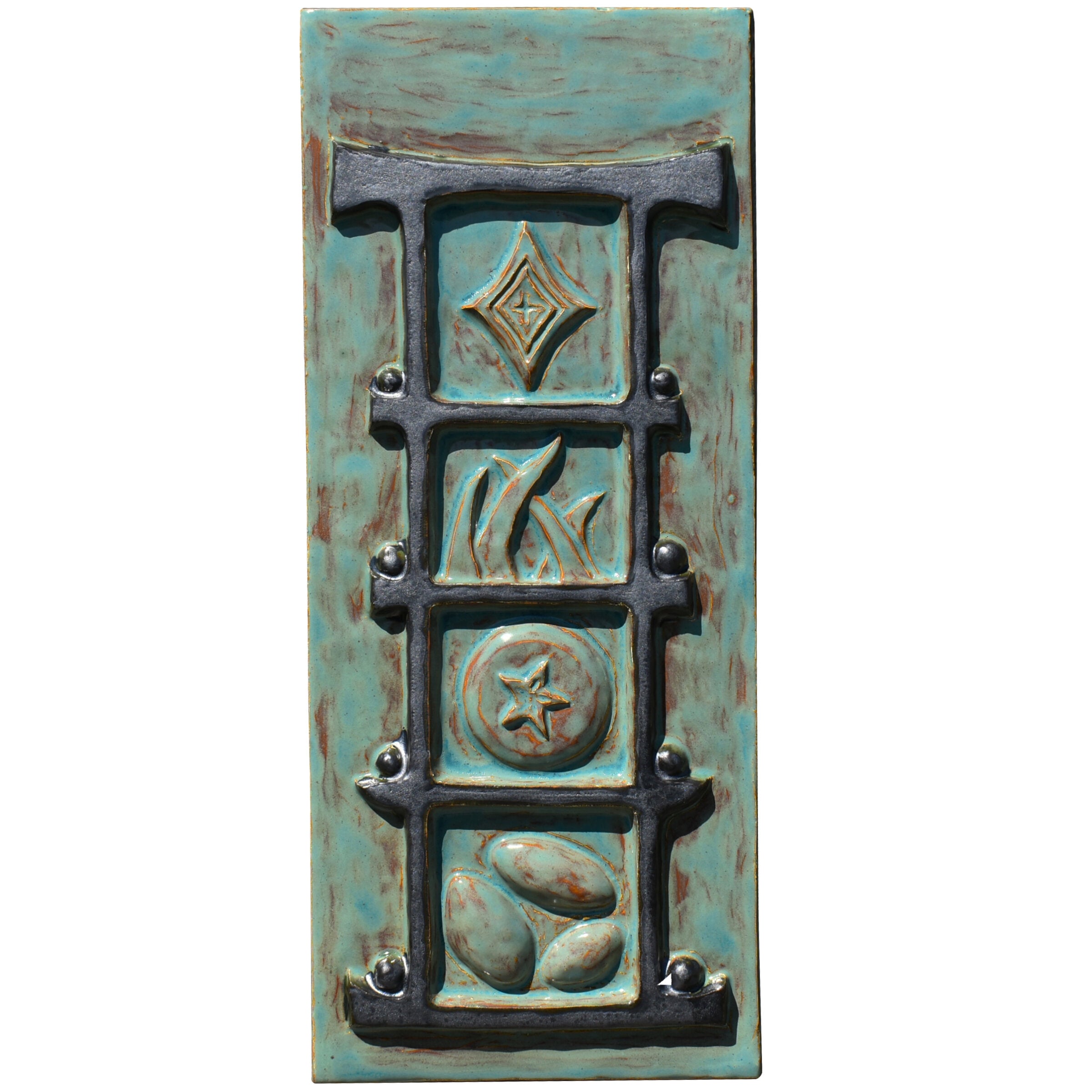 Torii Totem in Antique Teal Gloss & Steel Matte Glazes