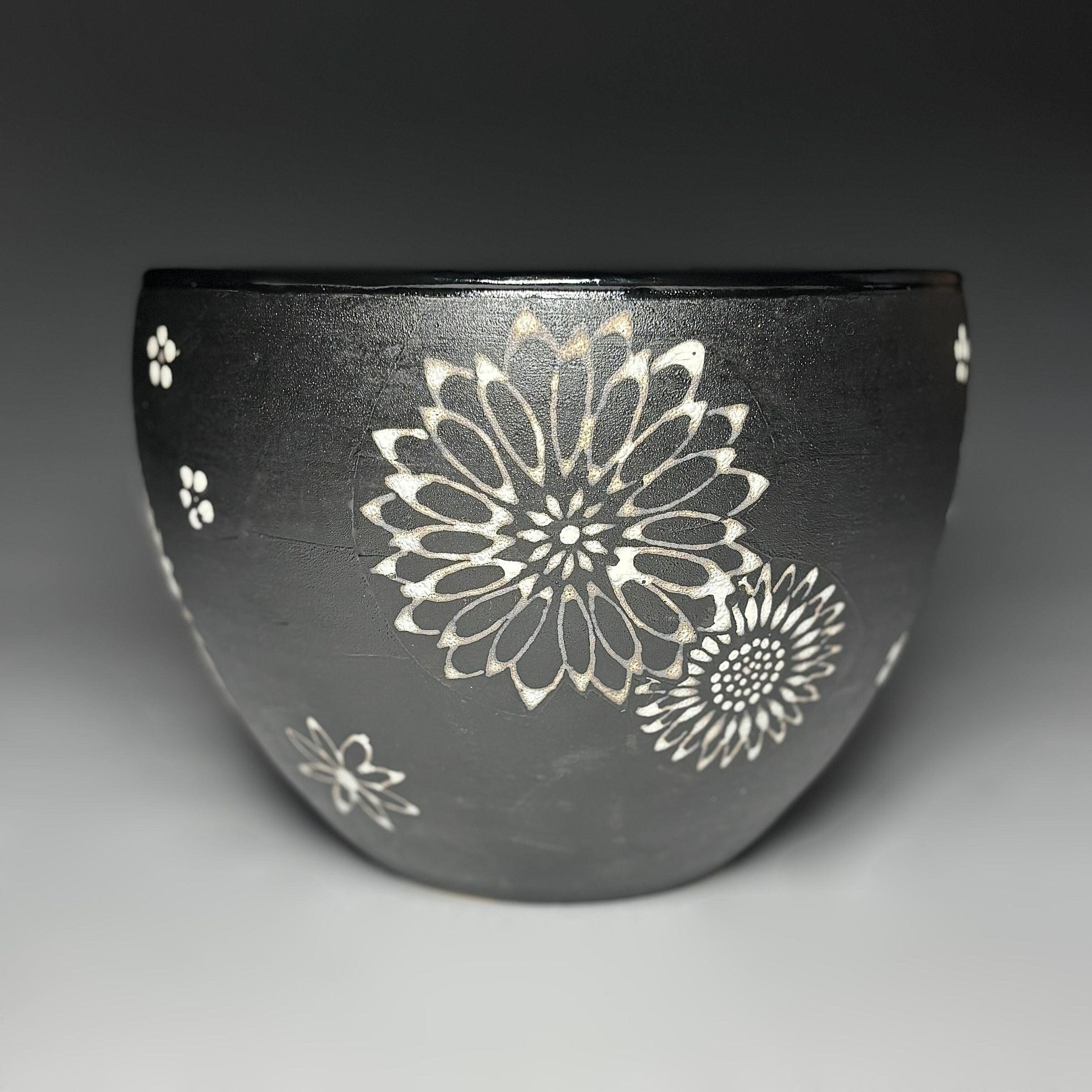Black Floral Serving Bowl