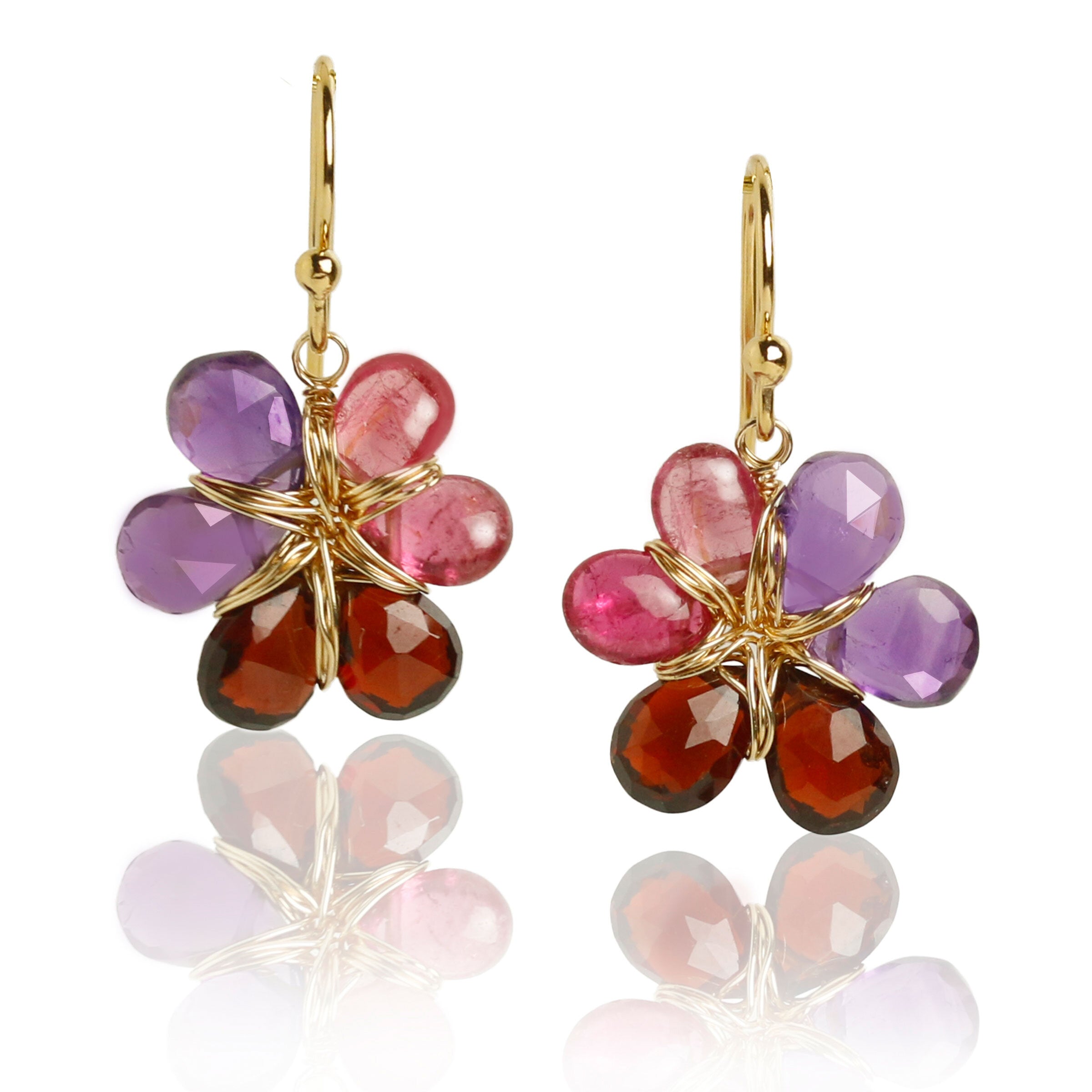 Jewel Toned Flower Earrings