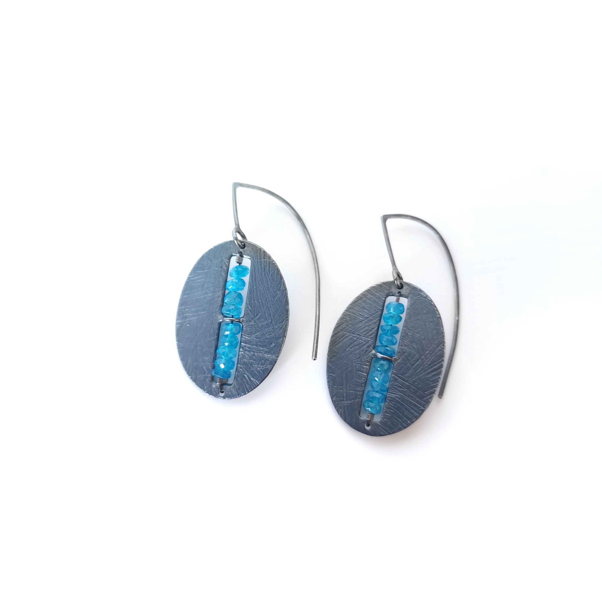 Apatite Segment Oval Earrings